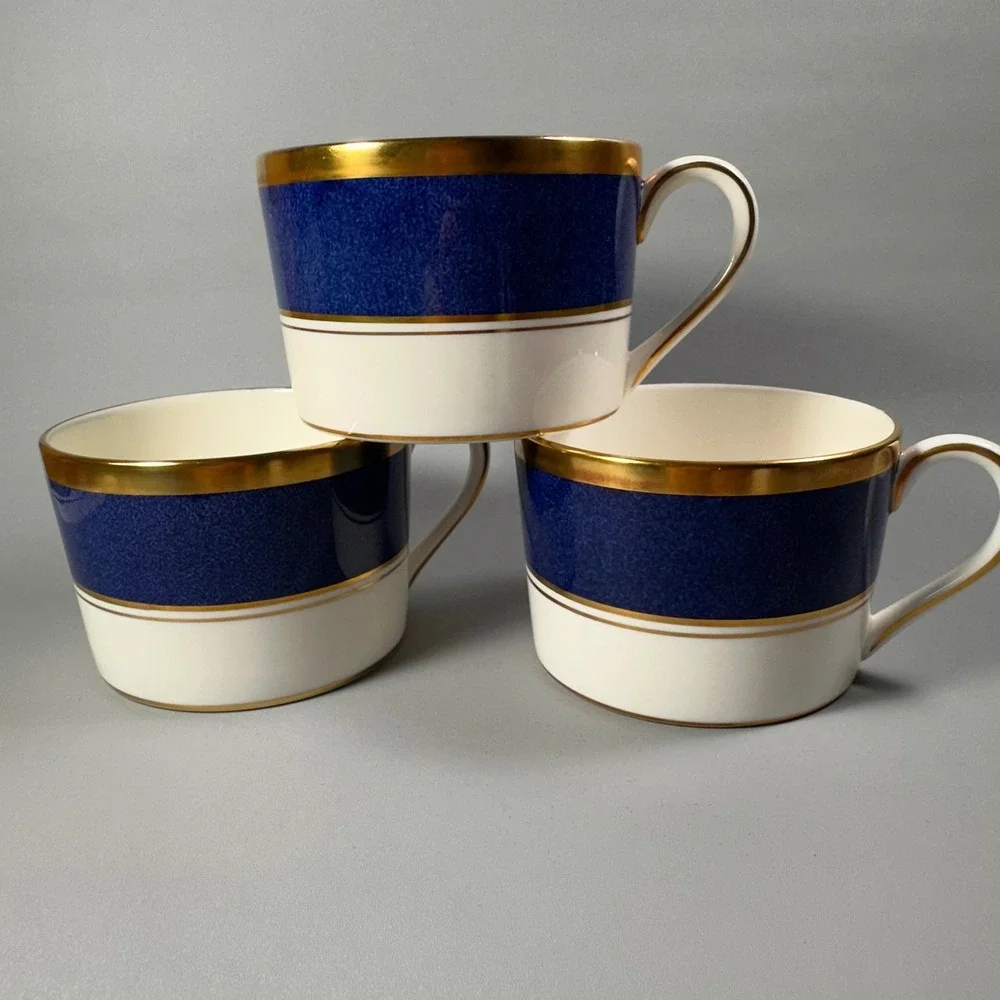 Coalport Athlone Blue‎ Bone China Coffee Cups Gold Trim England Set of 3